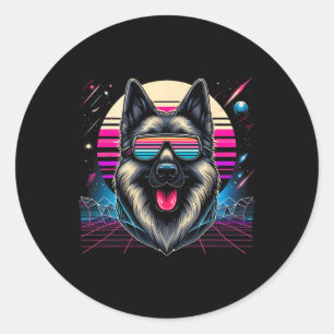 Cool German Shepherd Dog Retrofuturism Art Style C Classic Round Sticker