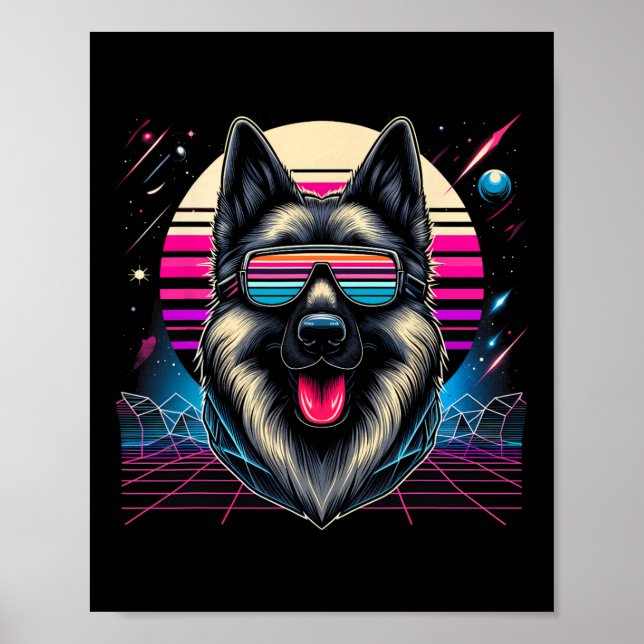Cool German Shepherd Dog Retrofuturism Art Style C Poster (Front)
