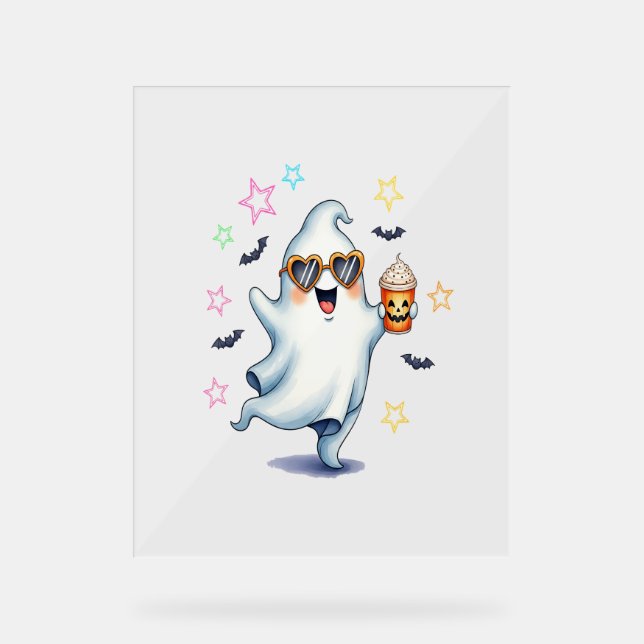 Cool Ghost Halloween Vibes Acrylic Sign (Front)
