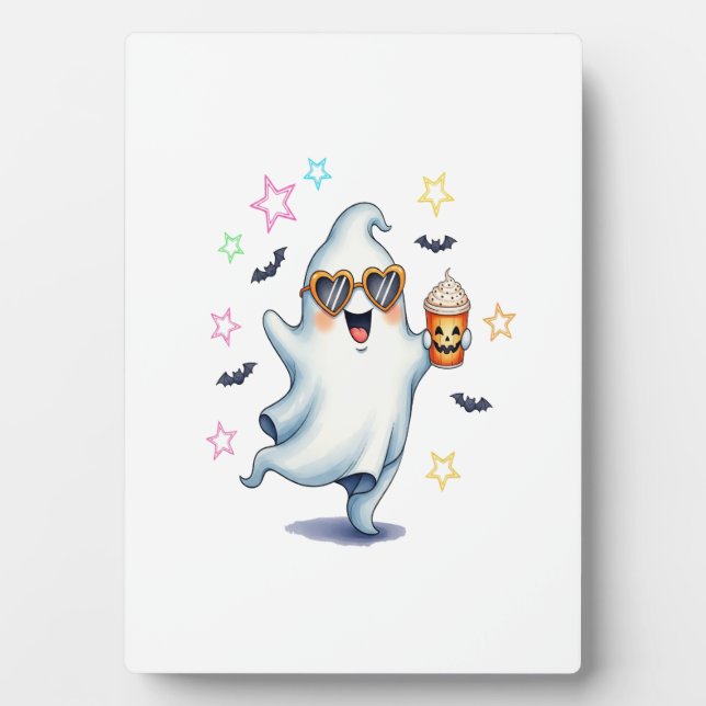 Cool Ghost Halloween Vibes Plaque (Front)