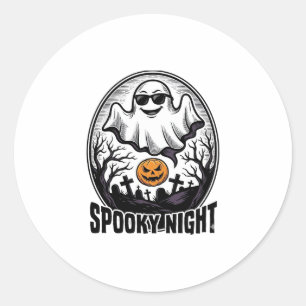 Cool Ghost Halloween Vintage Engraving Tee Art_1 Classic Round Sticker