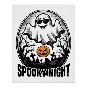 Cool Ghost Halloween Vintage Engraving Tee Art_1 Poster