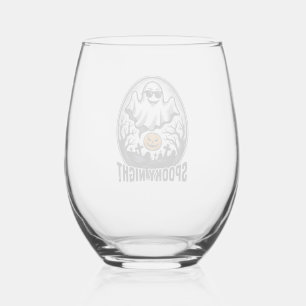 Cool Ghost Halloween Vintage Engraving Tee Art_1 Stemless Wine Glass