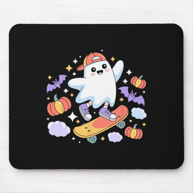Cool Ghost Skateboarder Halloween Design With Pump Mouse Pad (Front)