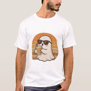 Cool Ghost with Coffee Halloween T-Shirt 