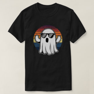 Cool Ghost With Sunglasses Retro Sunset Halloween T-Shirt