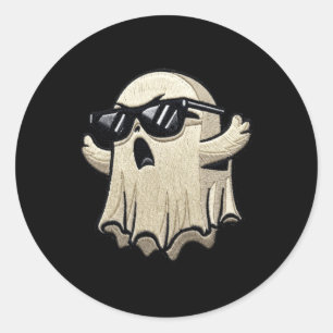 Cool Ghoul_ Embroidered Ghost With Sungles Classic Round Sticker