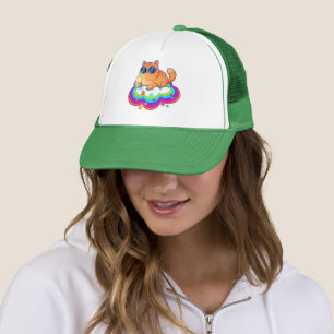 Cool Ginger Cat with Sunglasses Retro Rainbow Truc Trucker Hat