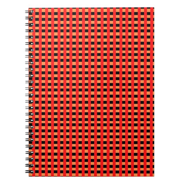 Cool Gingham Orange, Red and Black Pattern Design Notebook (Front)