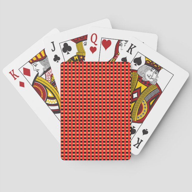 Cool Gingham Orange, Red and Black Pattern Design  Playing Cards (Back)