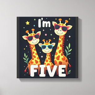 Cool Giraffe 5th Birthday Party 5 Year Old Toddler Canvas Print