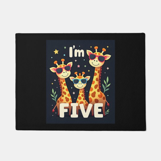 Cool Giraffe 5th Birthday Party 5 Year Old Toddler Doormat (Front)