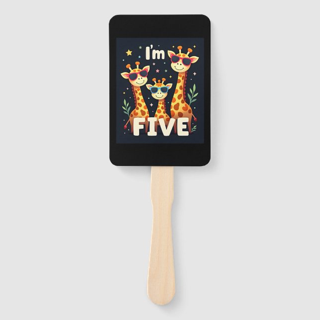 Cool Giraffe 5th Birthday Party 5 Year Old Toddler Hand Fan (Front)