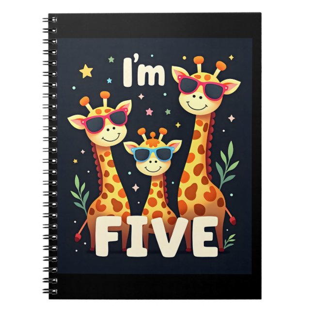 Cool Giraffe 5th Birthday Party 5 Year Old Toddler Notebook (Front)
