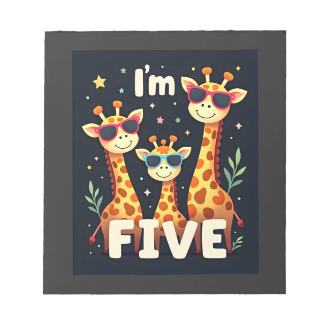 Cool Giraffe 5th Birthday Party 5 Year Old Toddler Notepad (Front)