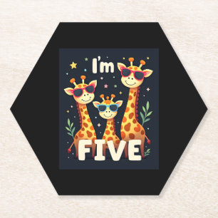 Cool Giraffe 5th Birthday Party 5 Year Old Toddler Paper Coaster