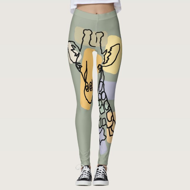 Cool Giraffe Abstract Line Art Leggings (Front)