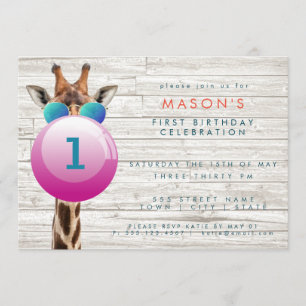 Cool Giraffe and Bubblegum Party Invitation