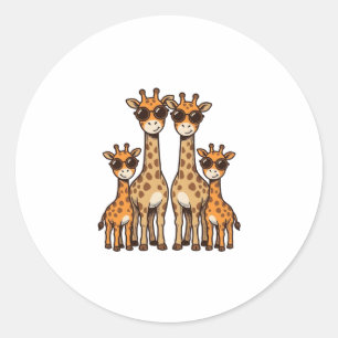 Cool Giraffe Family Sunglasses Vintage Engraving T Classic Round Sticker