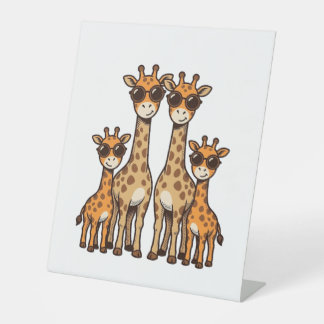 Cool Giraffe Family Sunglasses Vintage Engraving T Pedestal Sign