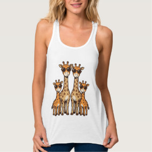 Cool Giraffe Family Sunglasses Vintage Engraving T Singlet