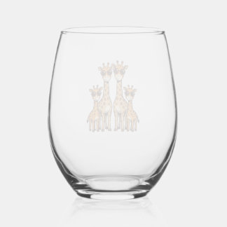 Cool Giraffe Family Sunglasses Vintage Engraving T Stemless Wine Glass