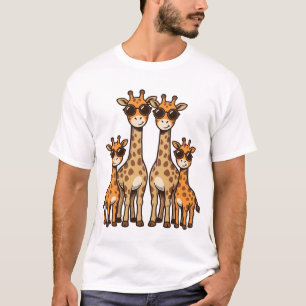 Cool Giraffe Family Sunglasses Vintage Engraving T T-Shirt