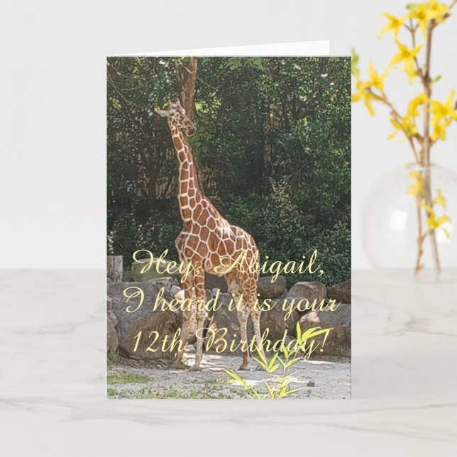 Cool Giraffe, Happy 12th Birthday, card (Yellow Flower)