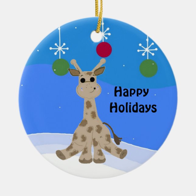 Cool Giraffe Happy Holidays Ceramic Tree Decoration (Front)