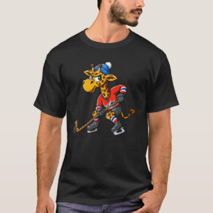 Cool Giraffe Ice Hockey Comic Cartoon Design T-Shirt