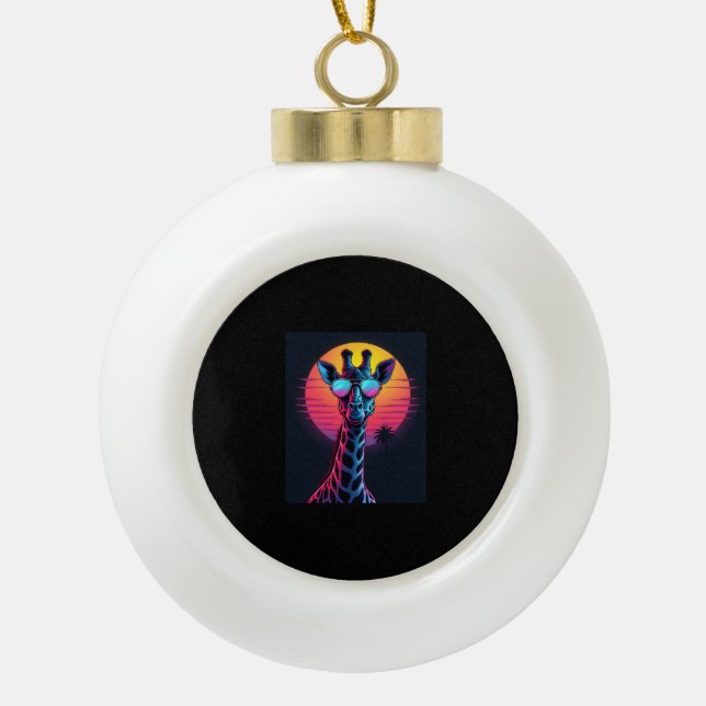 Cool Giraffe In Sunglasses Under Sunset Long Sleev Ceramic Ball Christmas Ornament (Front)