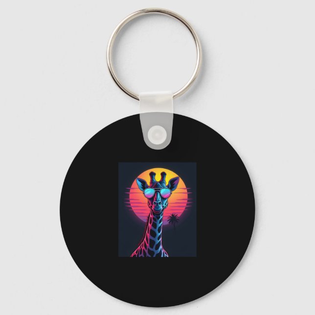 Cool Giraffe In Sunglasses Under Sunset Long Sleev Key Ring (Front)