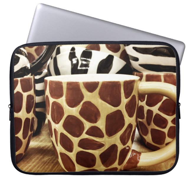 Cool Giraffe Pattern and Zebra Stripes Coffee Mugs Laptop Sleeve (Front)