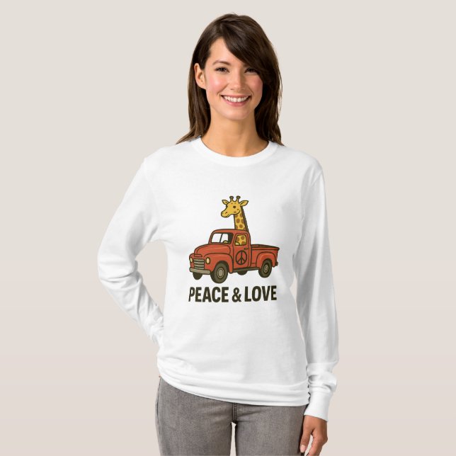 Cool Giraffe Riding a Peace Truck T-Shirt (Front Full)