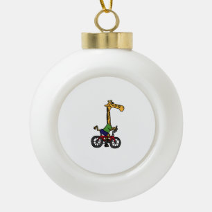Cool Giraffe Riding Bicycle Ceramic Ball Christmas Ornament