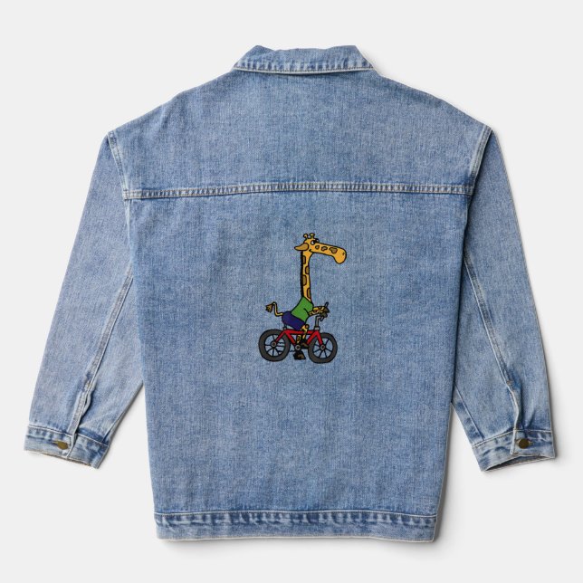 Cool Giraffe Riding Bicycle  Denim Jacket (Back)