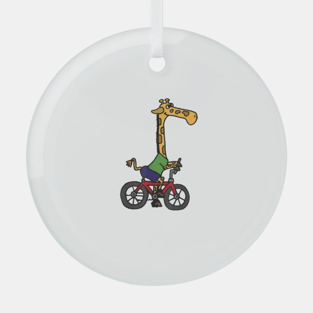 Cool Giraffe Riding Bicycle  Glass Tree Decoration (Front)