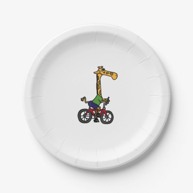 Cool Giraffe Riding Bicycle  Paper Plate (Front)