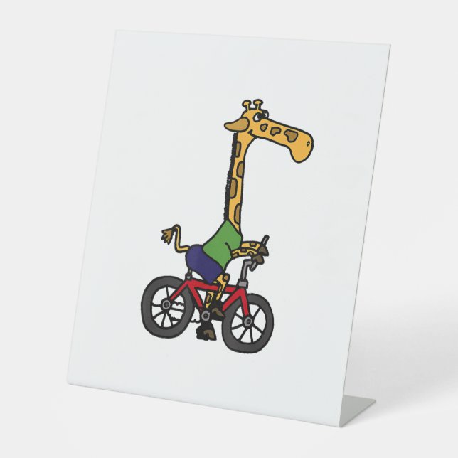 Cool Giraffe Riding Bicycle  Pedestal Sign (Front)