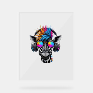 Cool Giraffe Sunglasses Headphones Giraffes   Acrylic Sign