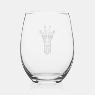 Cool Giraffe Sunglasses Vintage Engraving Shirt_1 Stemless Wine Glass