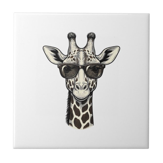 Cool Giraffe Sunglasses Vintage Engraving Shirt_1 Tile (Front)