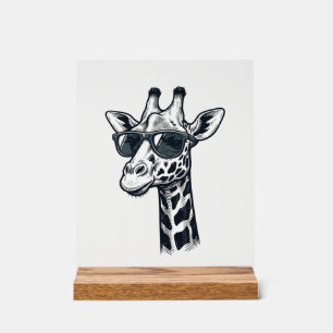 Cool Giraffe Sunglasses Vintage Engraving T-Shirt_ Acrylic Sign