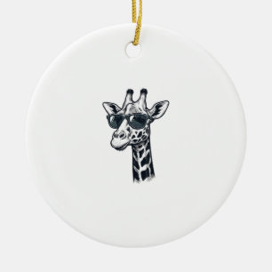 Cool Giraffe Sunglasses Vintage Engraving T-Shirt_ Ceramic Tree Decoration