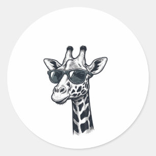 Cool Giraffe Sunglasses Vintage Engraving T-Shirt_ Classic Round Sticker