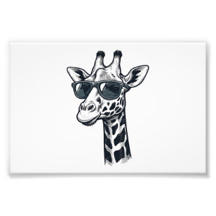 Cool Giraffe Sunglasses Vintage Engraving T-Shirt_ Photo Print