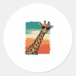 Cool Giraffe Sunglasses Vintage Sunset Shirt_1 Classic Round Sticker