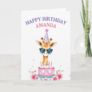 Cool Giraffe with Party Hat & Sunglasses Birthday Card