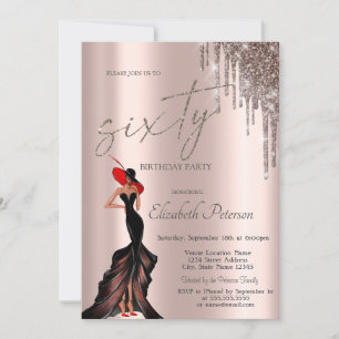 Cool Girl,Glitter Drips Rose Gold 60th  Invitation