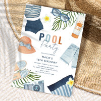 Cool Girl Pool Party Birthday Invitation